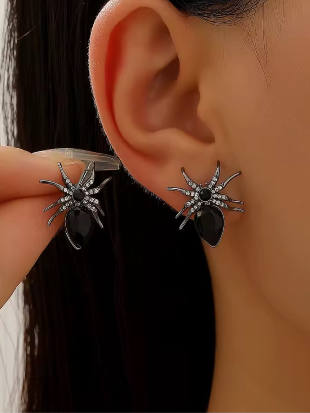 Kohl's Black Spider Drop Earrings with Rhinestone Accents